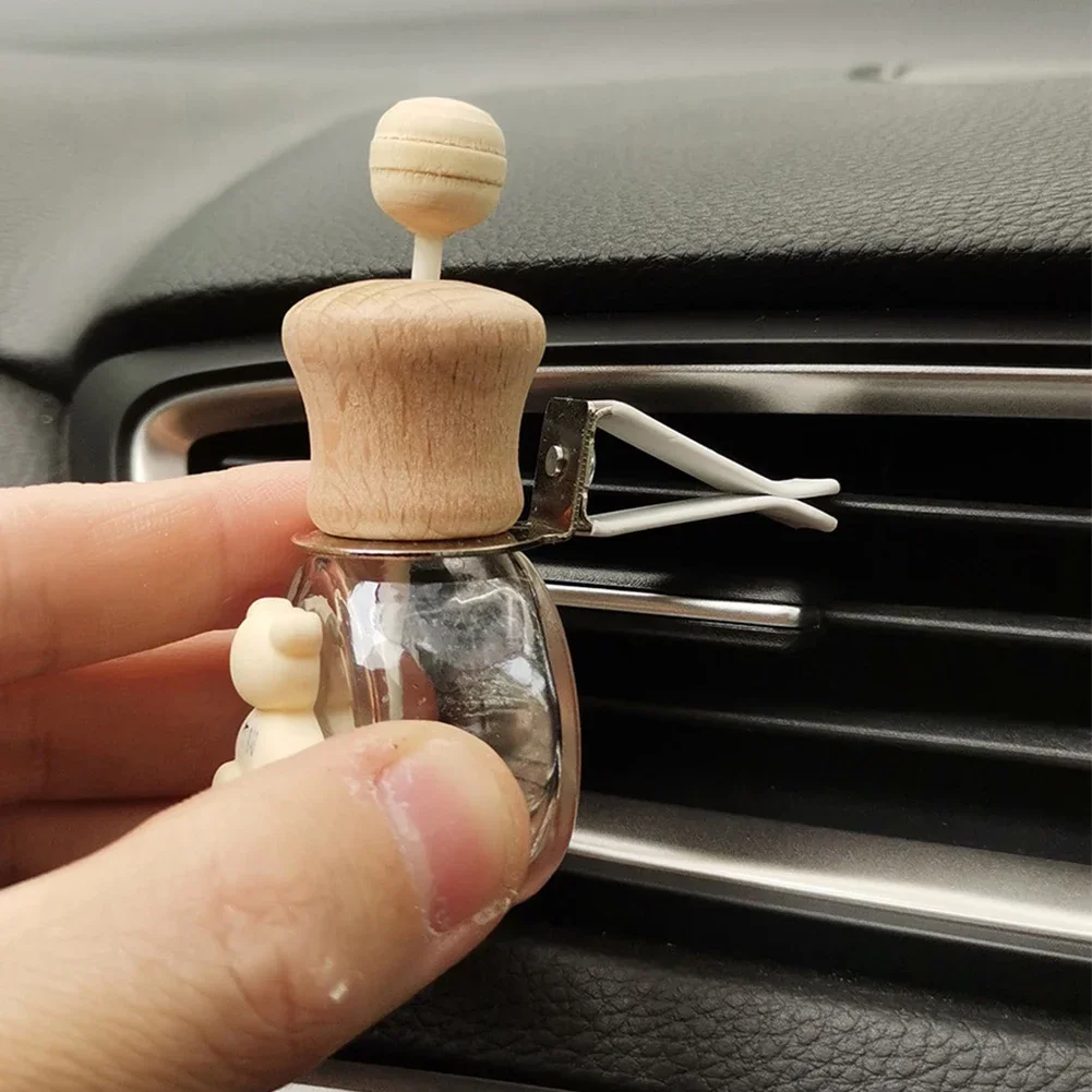 Botella de Perfume con salida de aire para coche, botella de aromaterapia para coche, bonita botella de aceite esencial de madera, accesorios de decoración bonitos para coche, difusor
