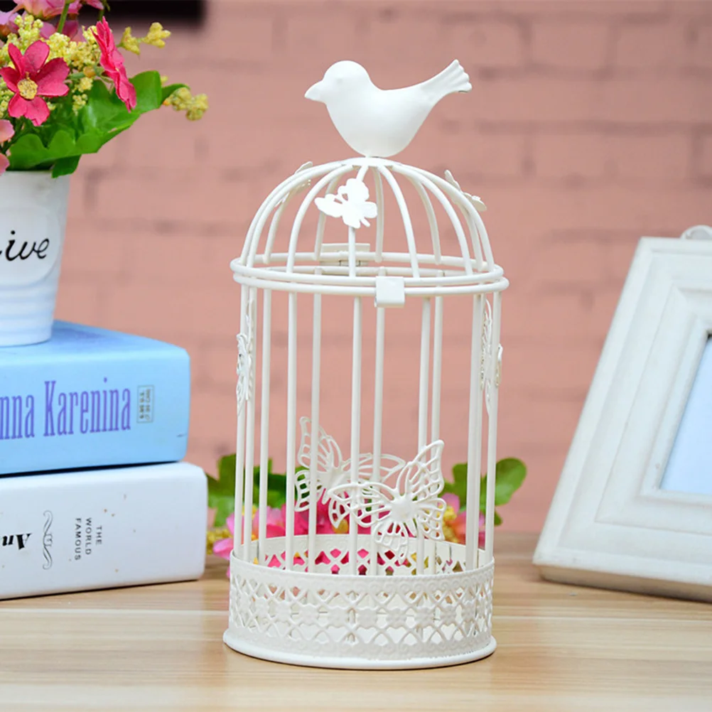 Bird Vintage Metal Candlestick Holder Bird Cage Lanterns Holder Candlesticks for Home Wedding ( White )