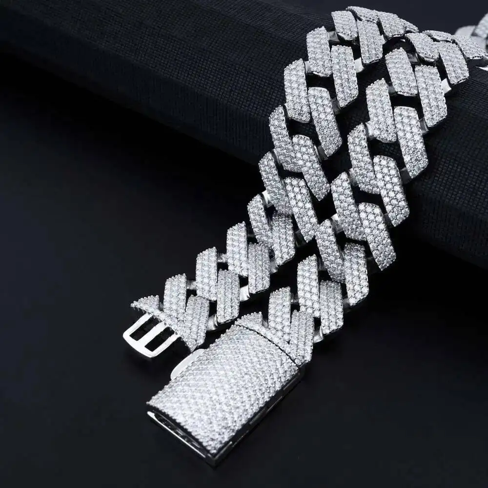 

Hip Hop Jewelry 8mm Necklace 925 Sterling Silver Gold Plated Moissanite Diamond Cuban Chain Necklace