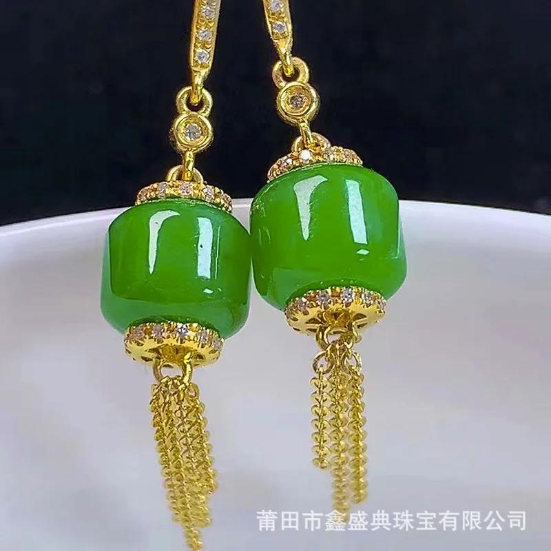 Wholesale Myanmar Natural a-Level 18K Spicy Green as Right as Rain Eardrops Jade Jewelry with Certificate