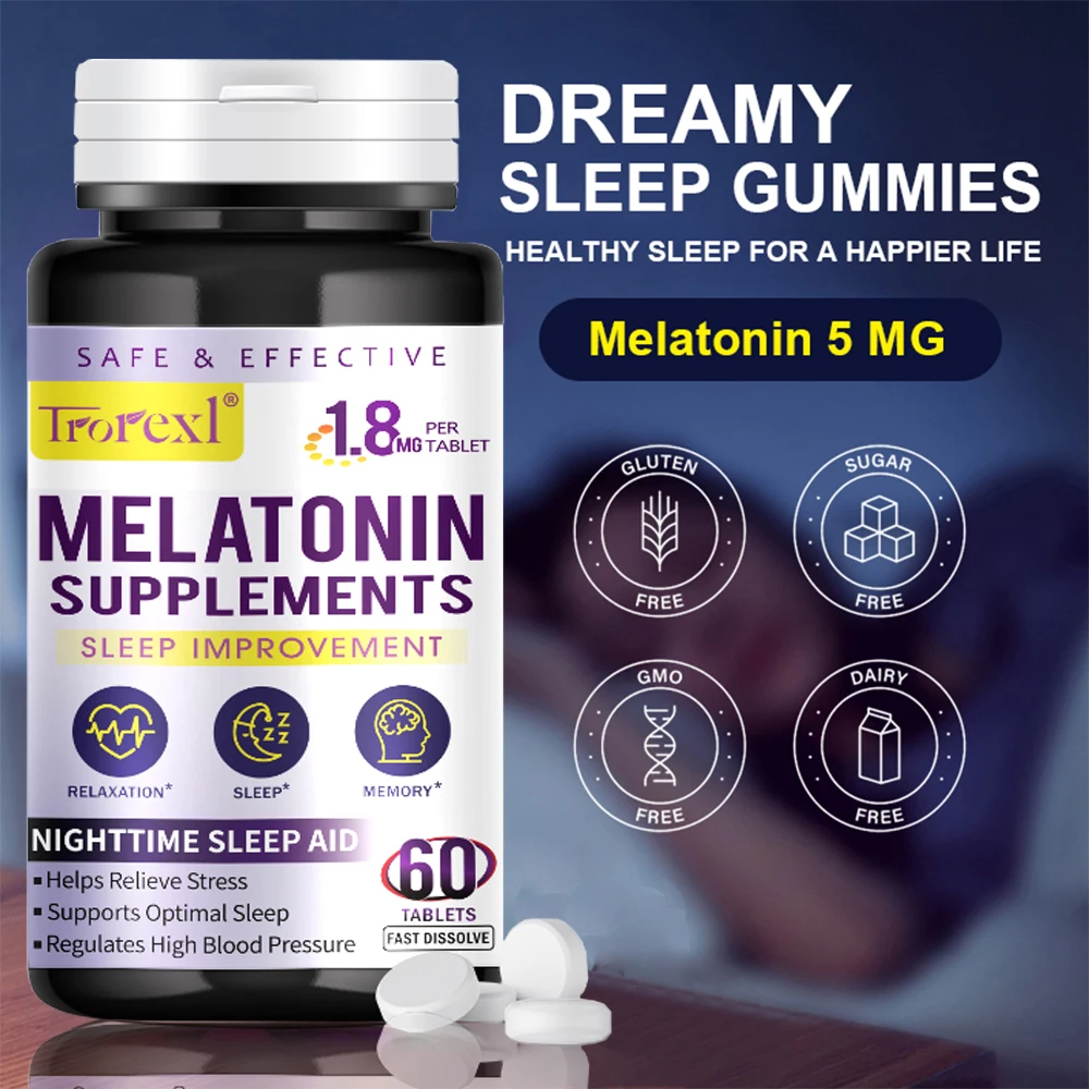 Melatonin Capsules Sleeping Pills Melatonin Vitamin B6 Help Improve Sleep for Middle-aged Elderly Stress Relief Save Insomnia