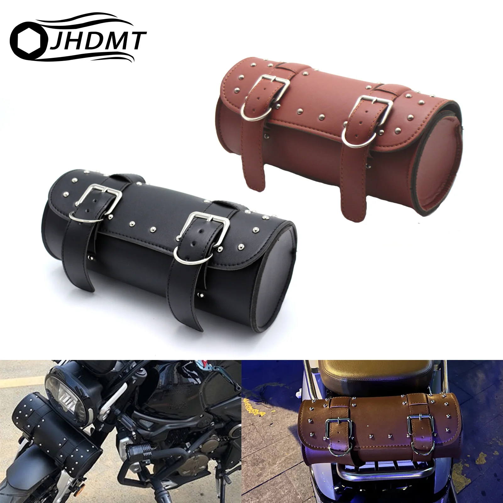 Motorcycle Universal Saddlebag Luggage Bags Front Fork Tool Bag PU Leather For Harley Sportster Chopper Bobber Cruiser Softail