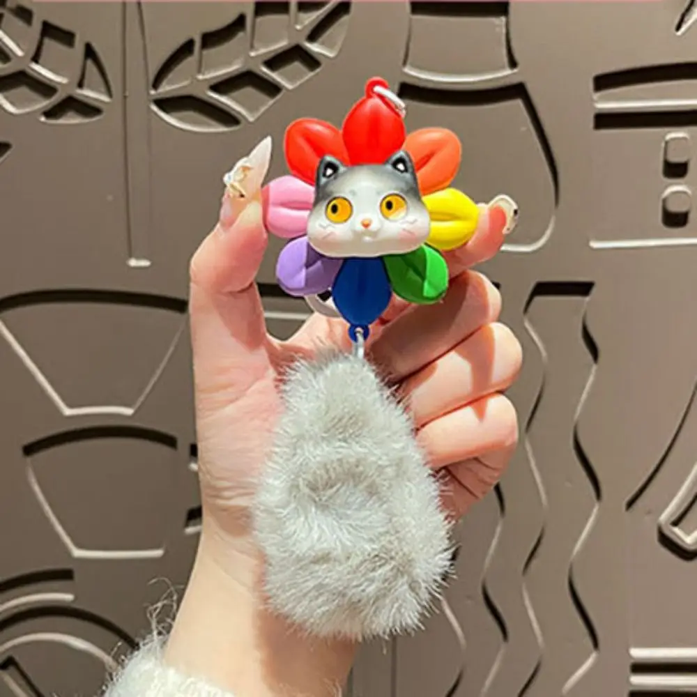 

Funny Rotatable Cat Keychain with Fur Balls Cartoon Car Keyring PVC Good Luck Bag Accessories Women