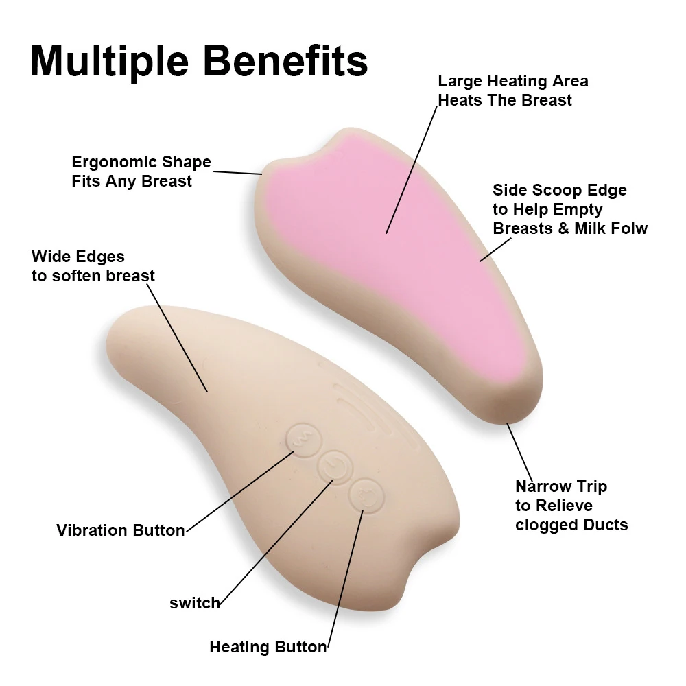 Rozgrzewający masażer laktacyjny miękki silikonowy masażer do piersi do karmienia piersią + poprawiono wibracje do zatkanych przewodów