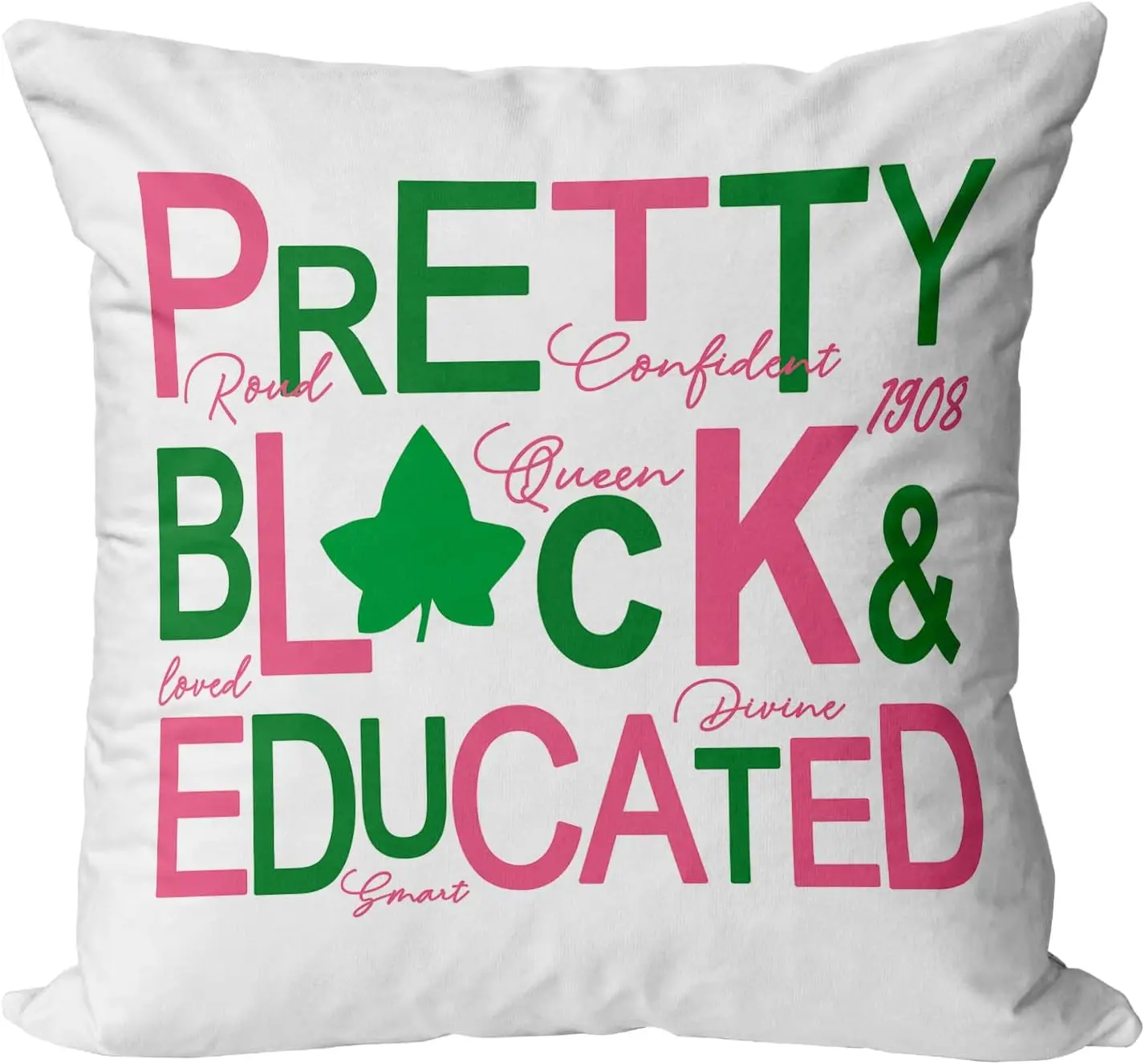 Pretty Black & Educated Throw Pillow Cover 18 x 18Inch, AKA Sorority Gifts Party Cushion Case Decoration for Home Sofa Bed Couch