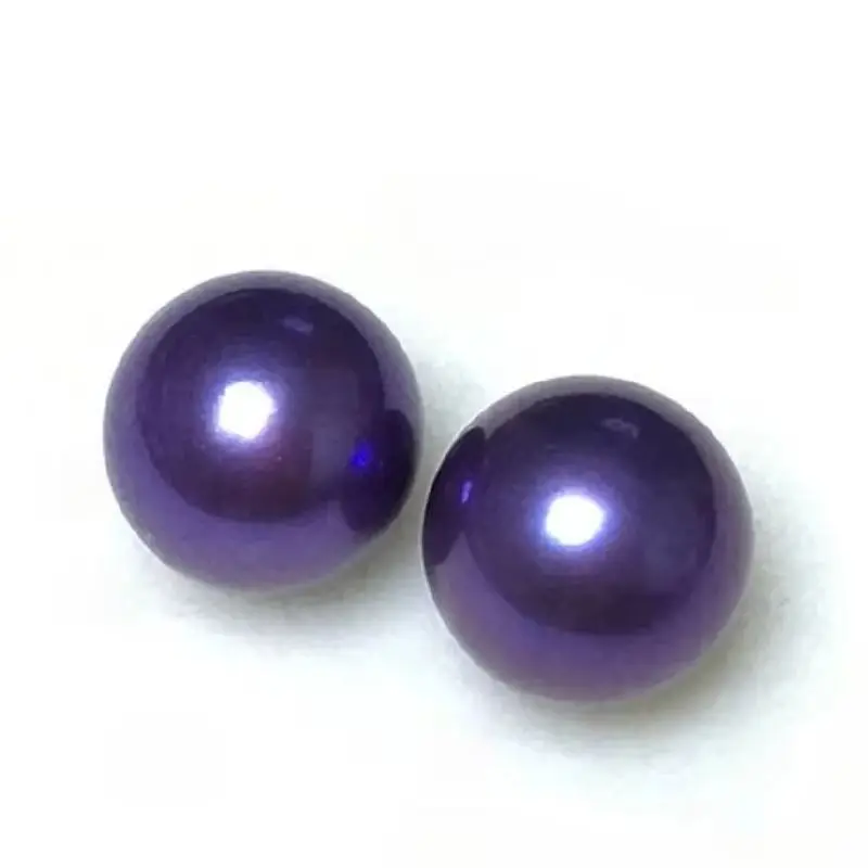 Pair of 11-12mm Natural Genuine Purple Round Loose Pearl for Women Making Pendant Earring Ring Undrilled