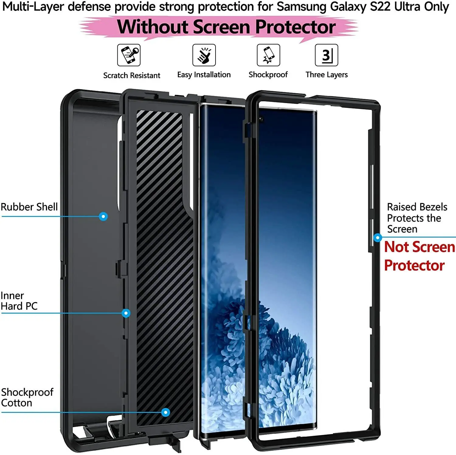 For Samsung Galaxy S24 Ultra S23+ S22 S21 S20FE S10E Note 20 10 Hybrid TPU Heavy Duty Rugged Shockproof Defend Black Case Cover