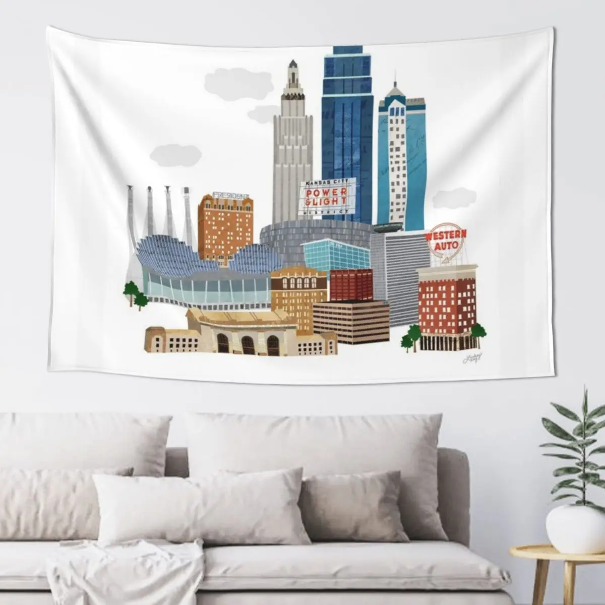 

Downtown Kansas City Illustration Tapestry Room Decor Korean Style Anime Decor Decoration For Home Tapestry