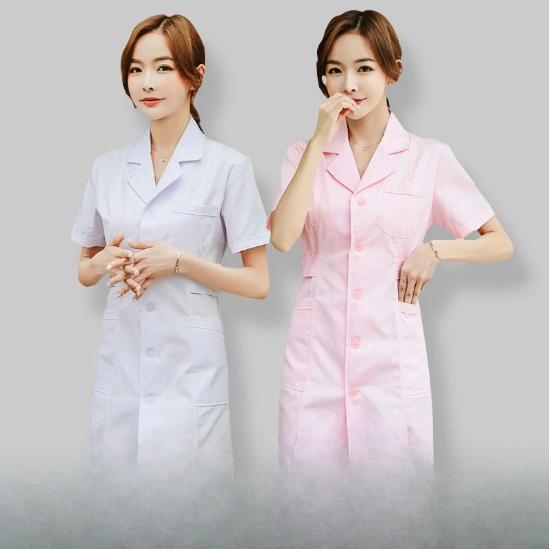 Uniforme de enfermeira rosa de manga longa feminino inverno engrossado manga curta verão fino farmácia hospital workwear jaleco