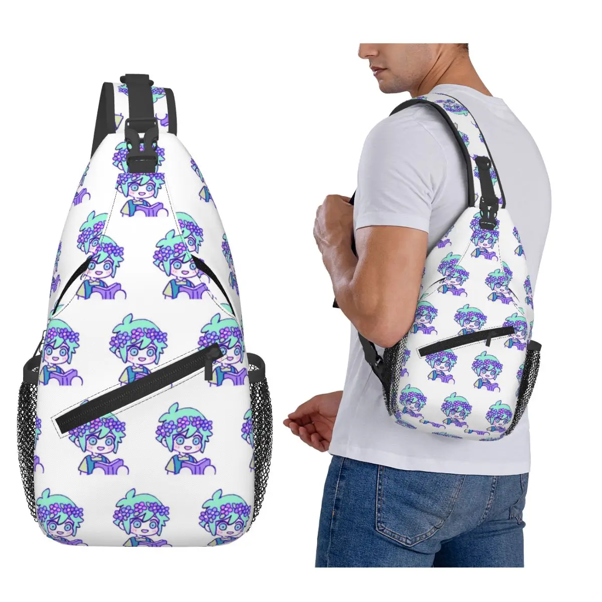 

Симпатичная нагрудная сумка с эмотом Базилика Omori, мужской рюкзак через плечо на слинге, нагрудная сумка, дорожный походный рюкзак, сумка на плечо