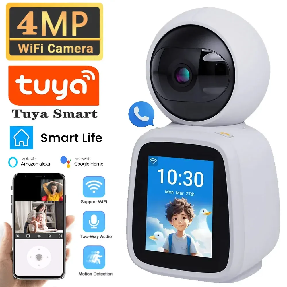 4MP Tuya Wifi Camera Two-way Voice Video Call Security IP Camera One-Touch-Call Baby Monitor Indoor Wireless PTZ Surveillance