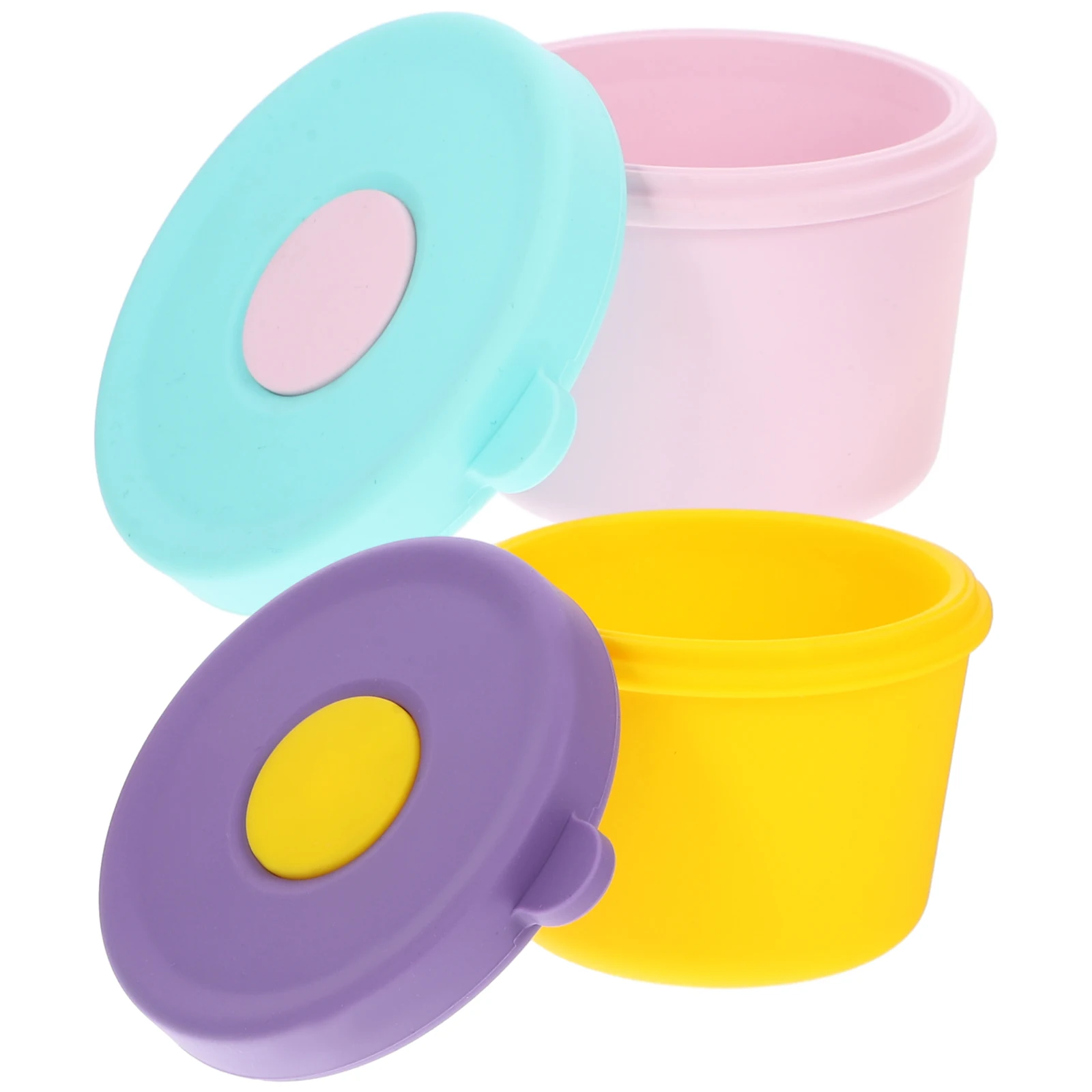 

2Pcs Leakproof Sauce Cups Pink Yellow Round Silicone Containers Storage Boxes for Salad Dressing Travel Lunch Reusable Condiment