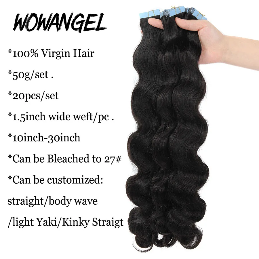 14-26 inch Tape Ins Extensions Adhesive Invisible Virgin Hair 40 Pcs Body Wave Hair Weave Human Hair Extensions For Black Women