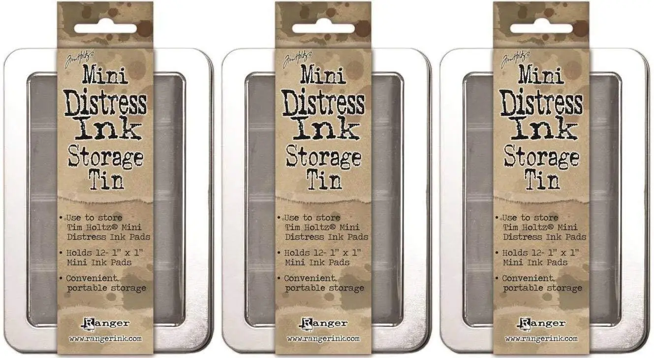 

Mini Distress Ink Storage Tins, 3-Pack for 12 Ink Pads Each with Dividers, Portable Craft Organizer