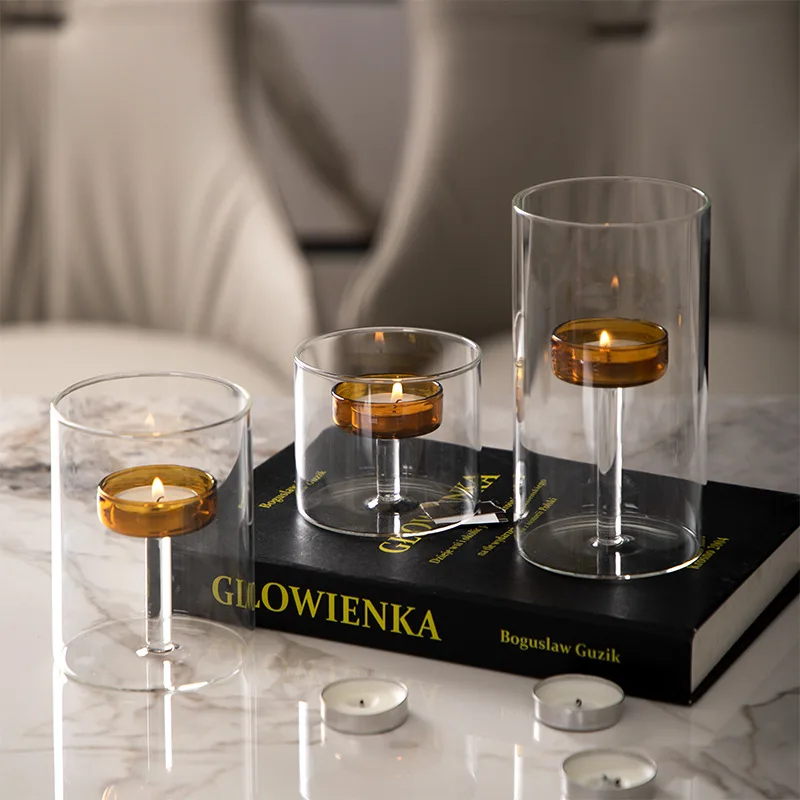 

European light luxury dining table candle holder candlelight dinner props romantic candle holder ornaments small romantic glass