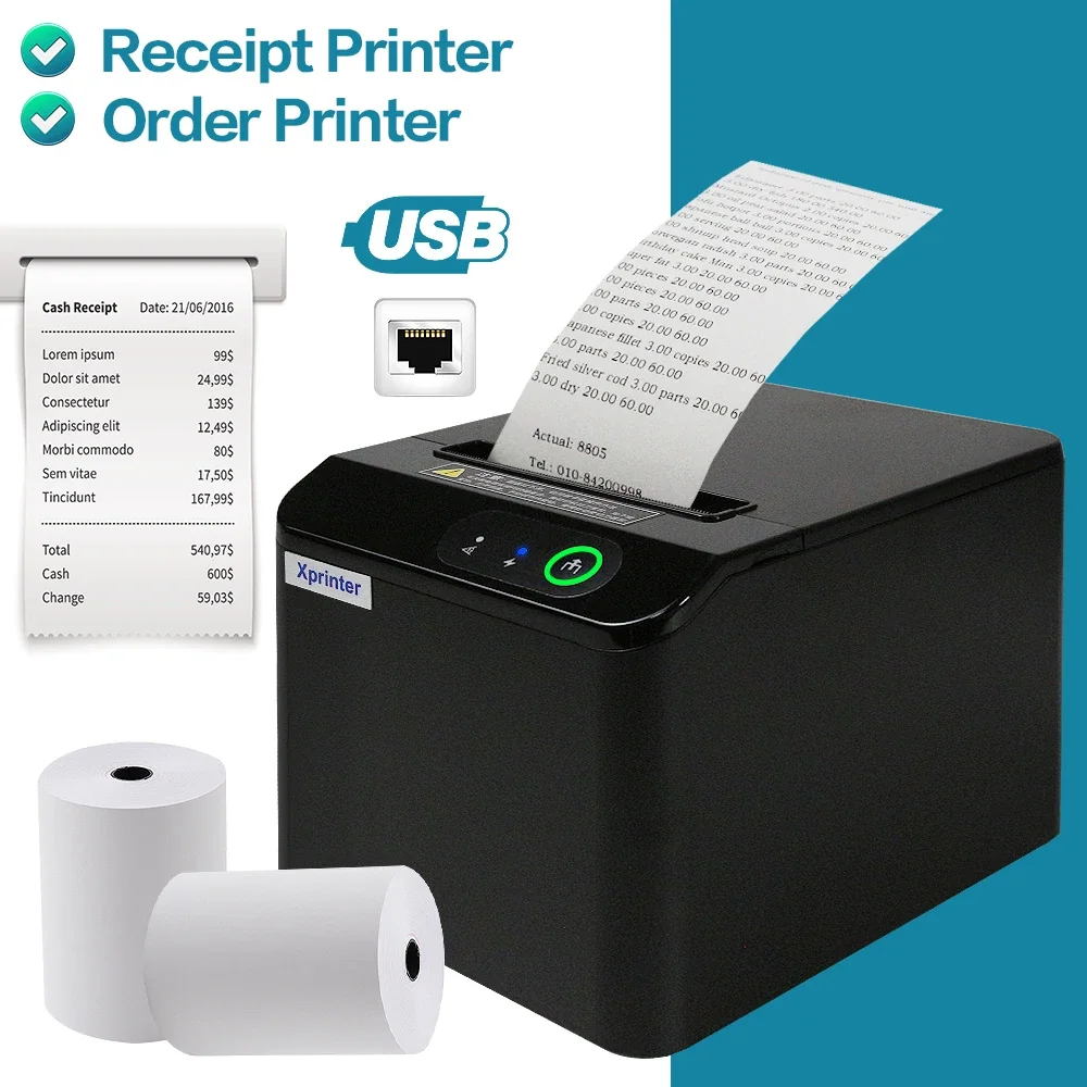 Xprinter Brand Thermal Receipt Auto Cut Kitchen POS Printer 80mm USB LAN Thermal Receipt Printer Support Mac Windows