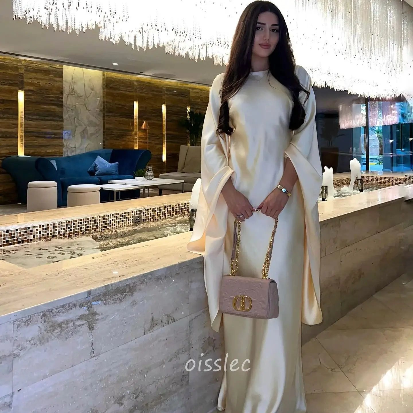 

Oisslec Simple Soft Evening Dresses Long Sleeves Formal Occasion Gown O Neck Prom Dress For Ramadan 2024 vestidos de noche