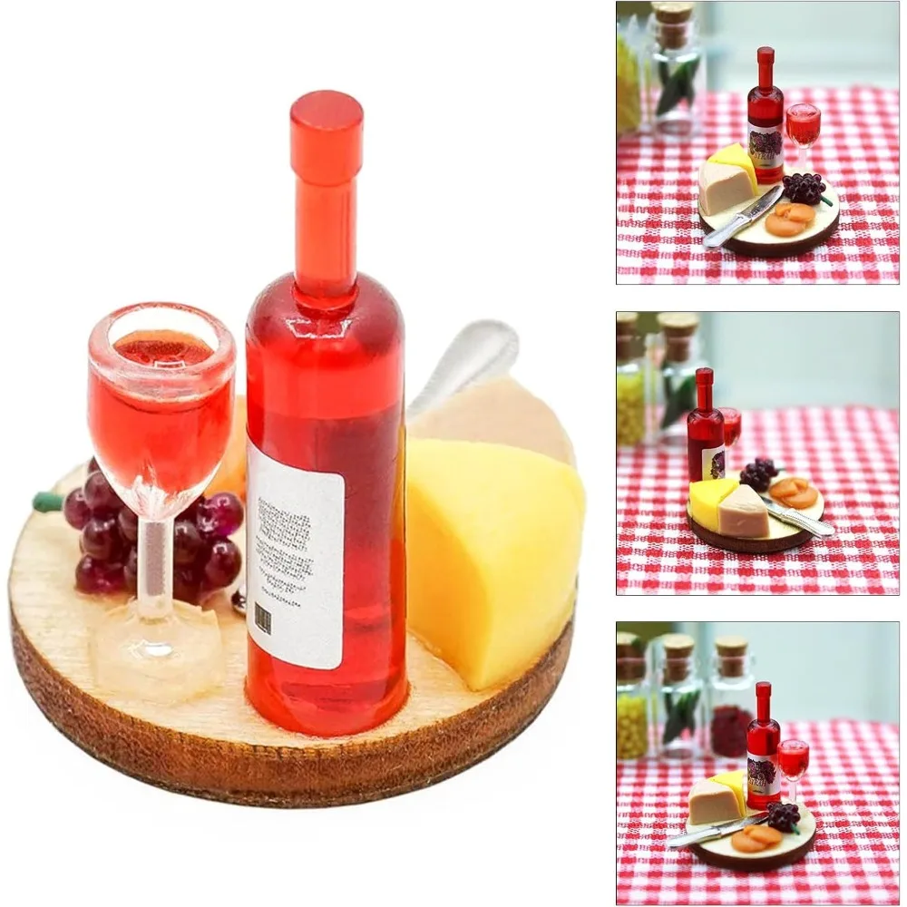 1:12 Puppenhaus Käse- und Wein-Set Modell Gebäck-Spielzeug Puppenhaus Mini-Küchen-Dekoration Lebensmittel-Zubehör Käse-Wein-Set