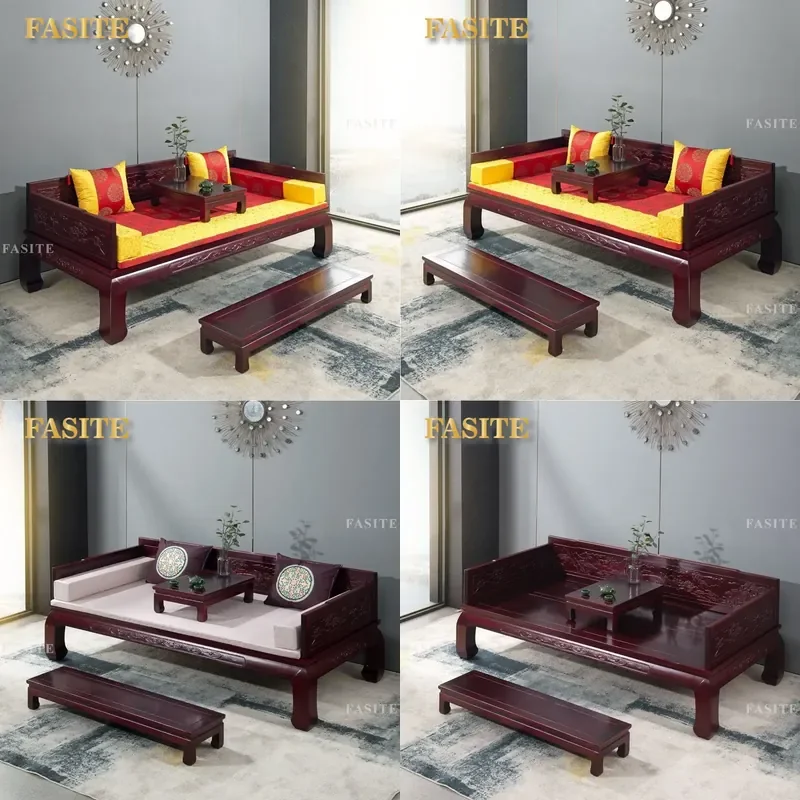 For Small Apartment Solid Wood Mahogany Arhat Bed Carved Rosewood Sofa Bed Living Room Zen Style Collapsible Antique