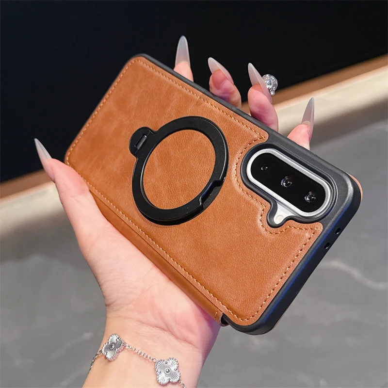 

PU Leather Card Wallet Flip Case For Samsung Galaxy A56 A36 A26 A16 A55 A35 A15 A17 Magnetic Magsafe 360 Rotat Ring BracketCover