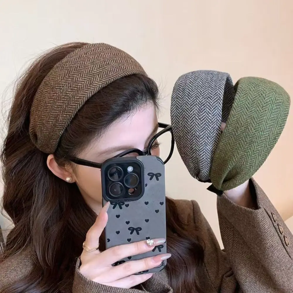 

Универсальная широкая повязка на голову в полоску с узором, толстая зимняя повязка на голову, винтажная широкая повязка на голову с высоким черепом, женские аксессуары для укладки волос