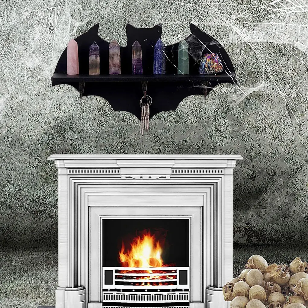 

Wide Application Wooden Bat Shelf For Office Decoration Spooky Decoration Hanging Shelf Halloween Bat Storage Rack