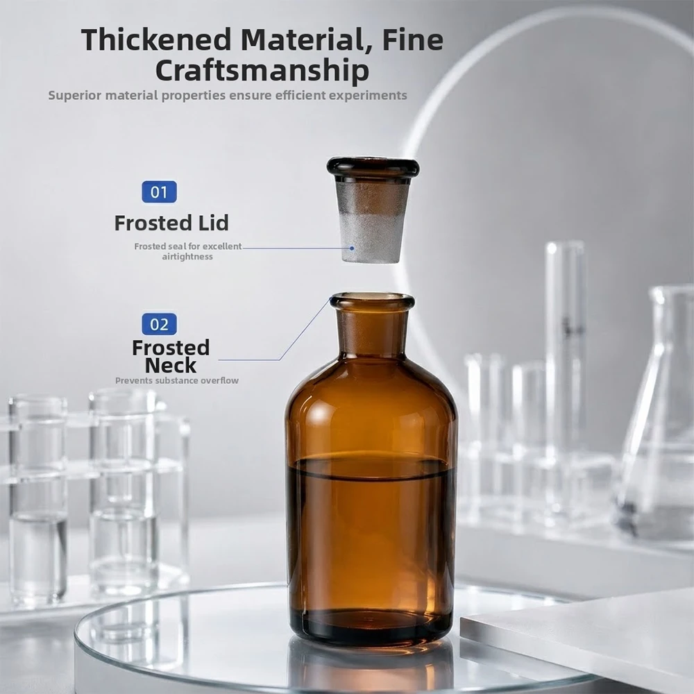 1pcs Brown Glass Narrow Mouth Bottle With Stooper Lab Chemistry Glassware Teaching 30ml 60ml 125ml 250ml 500ml 1000ml 2500ml