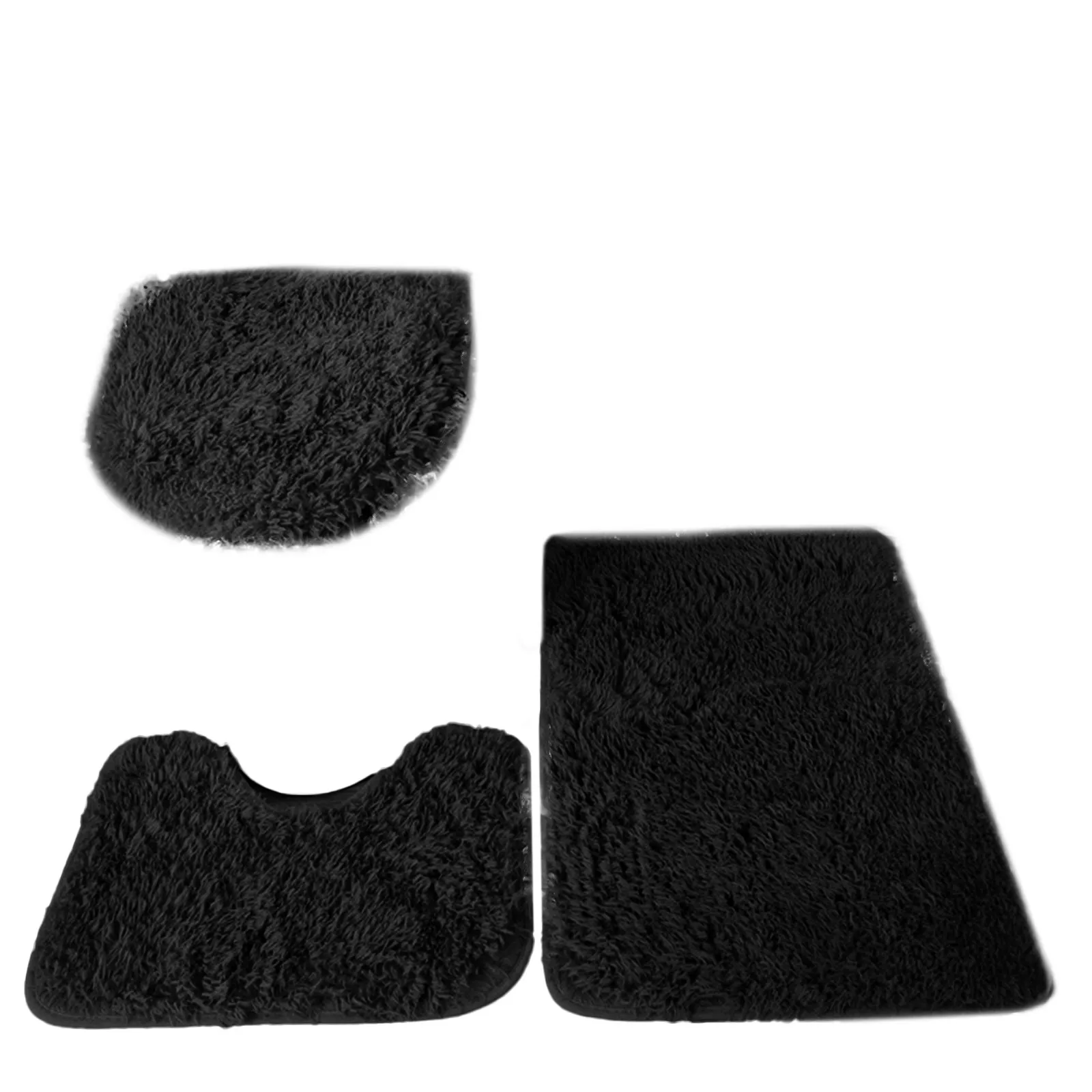 3PCS/set Solid Color Bathroom Mat Set Fluffy Hairs Bath Carpets Modern Toilet Lid Cover Rugs Kit Rectangle U-shape Floor Mats