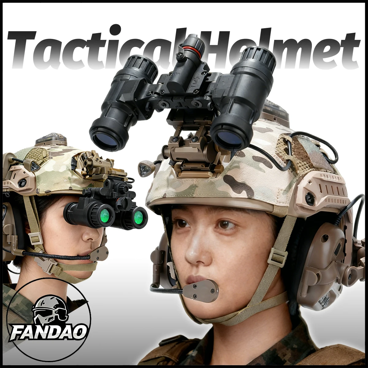 Fast Tactical Helmet Kit with Night Vision Goggles Communication Headset Signal Light Airsoft Paintball Shooting Protective Gear