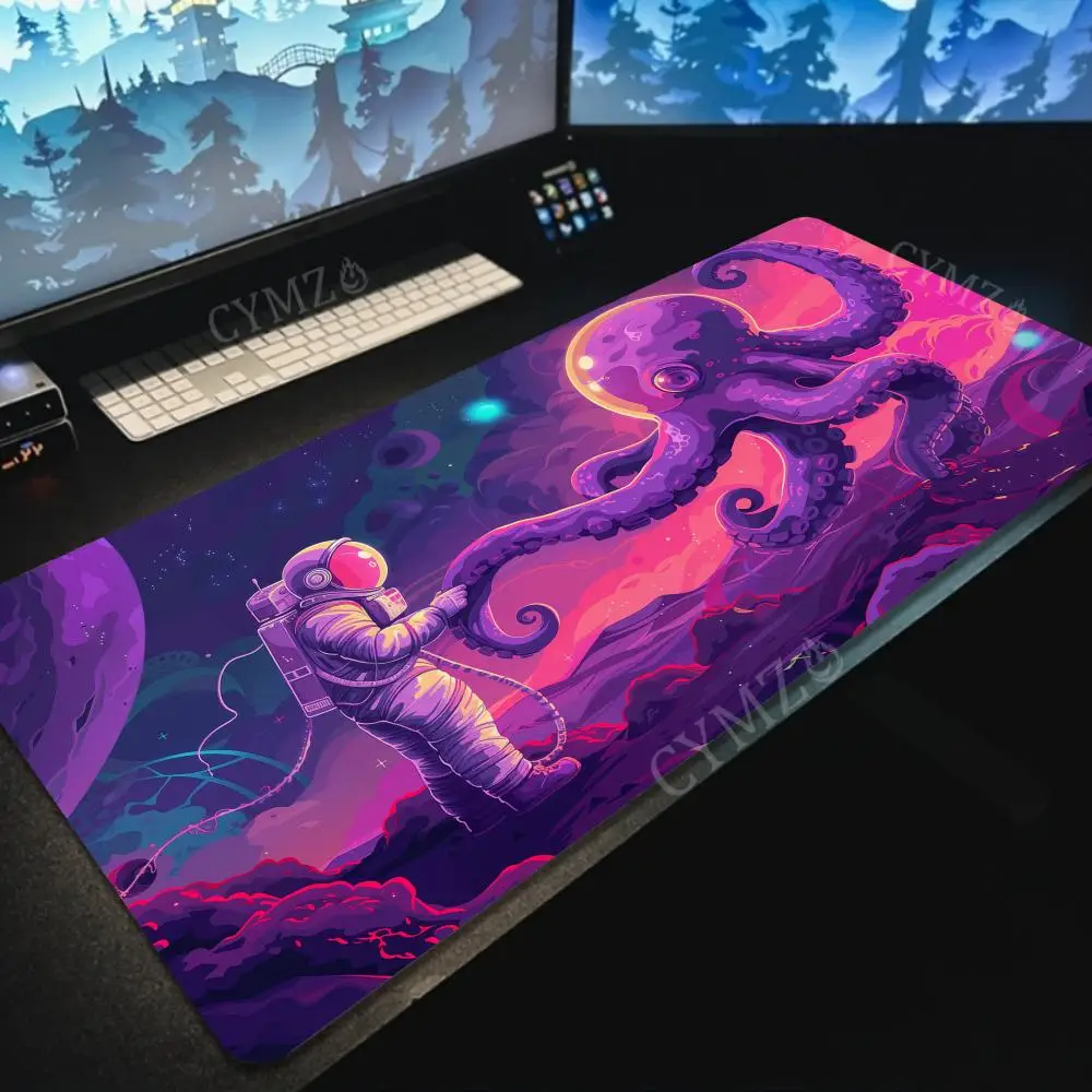 

Коврик для мыши с иллюстрацией фантастического космонавта и осьминога, нескользящий игровой коврик, аксессуары для ПК, коврик для мыши, офисный коврик