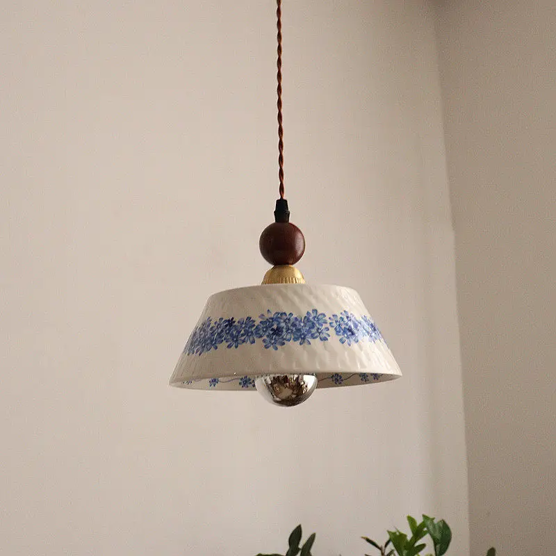Retro glazed patterned Ceramic Pendant Light E27copper Socket Adjustable Hanging Lamp with switch Kitchen Dining Room Cafe Decor
