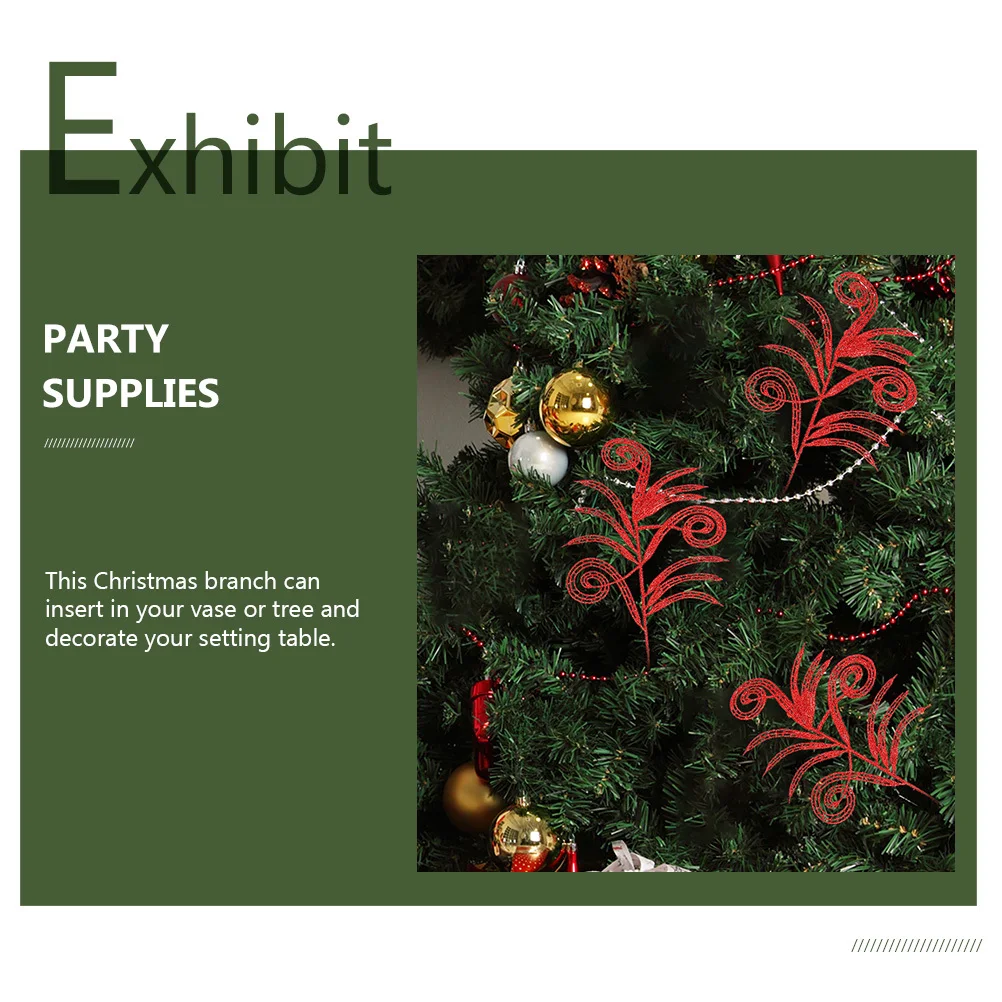 

12Pcs Christmas Tree Leaves Artificial Glitter Branches Simulation Plant Xmas DIY Floral Arrangement Decorative Leaves
