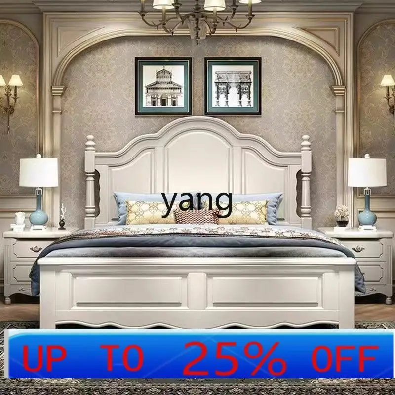 

LMM American master bedroom retro double bed household storage retro solid wood bed