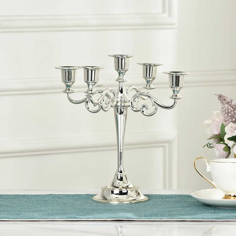 Alloy three-headed five-headed metal candlestick silver-plated European-style ornament wedding wedding hotel KTV home