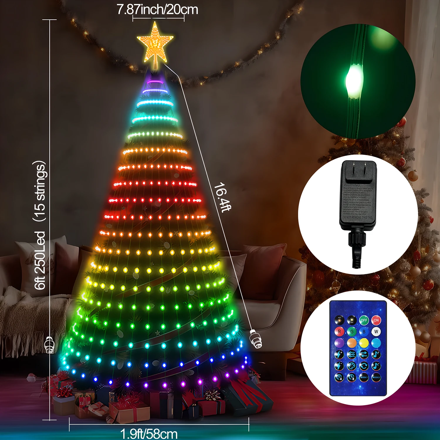 Smart Christmas Tree Toppers Lights with Remote & App Control Bluetooth RGB Fairy LED Star String Festival Party Decoration