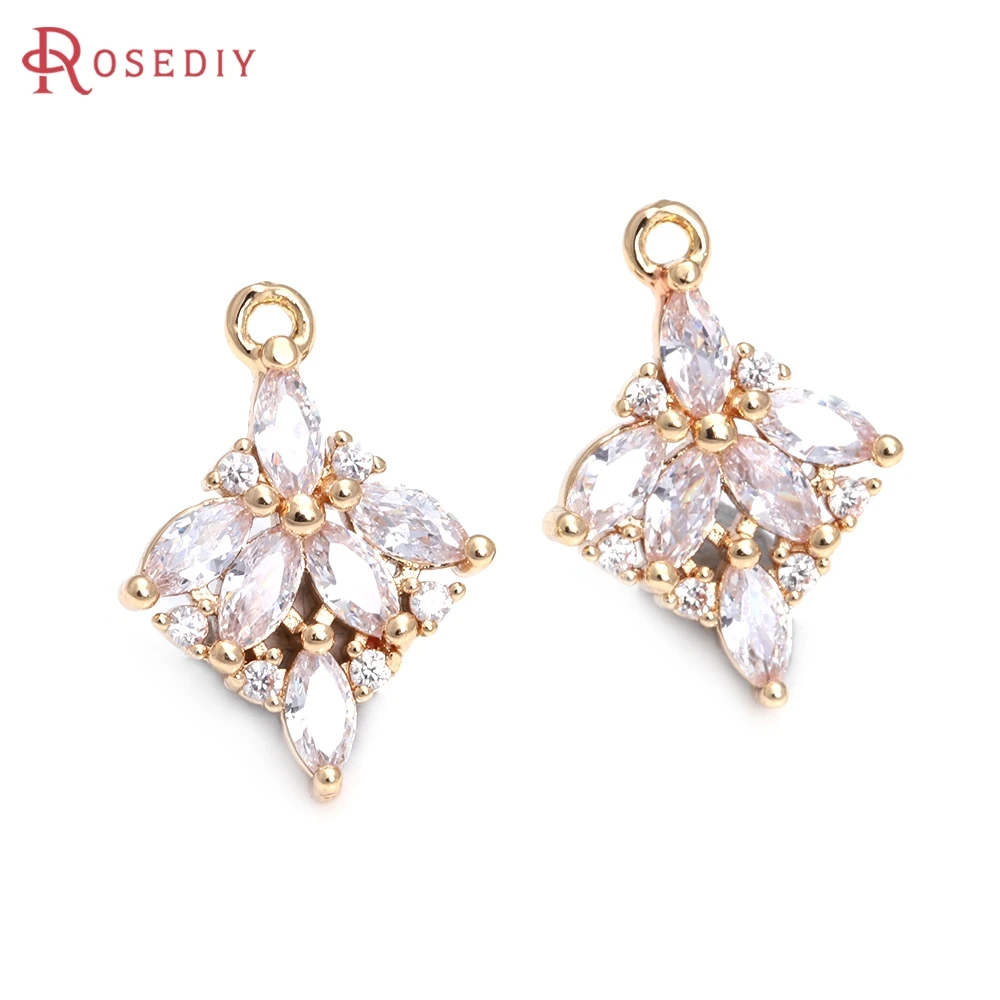 

6PCS 18x8MM High Quality 18K Gold Color Brass with Zircon Flower Charms Pendants Jewelry Making Diy Findings Accessories