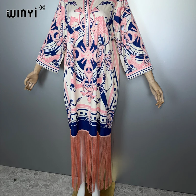 فساتين WINYI للمرأة المسلمة شرابات بوهو طباعة قفطان فستان الحفلات الشرق الأوسط أنثى فضفاضة عطلة عباية دبي قفطان فاخر #5