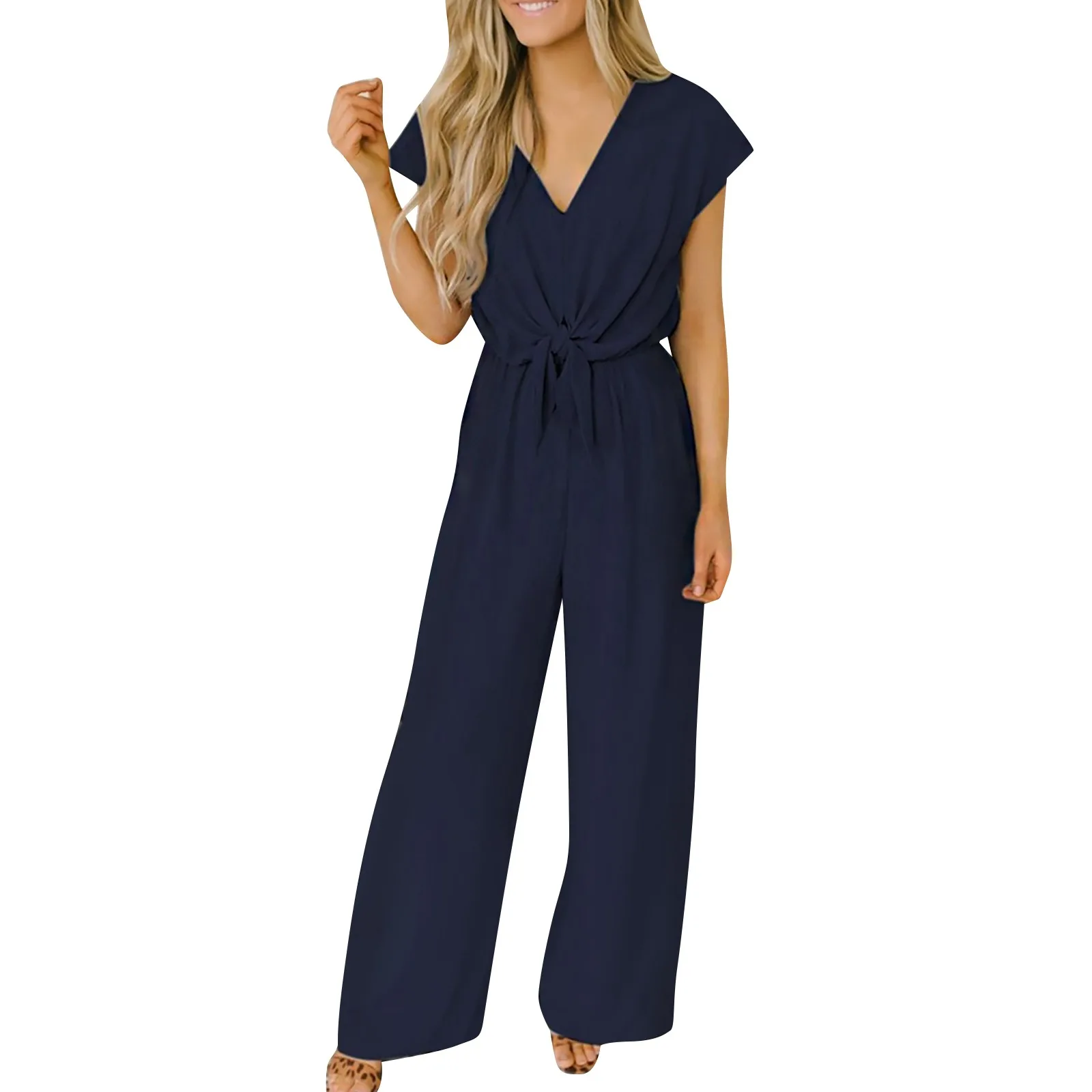 Women's Fashion V Neck Pants Wide Leg Pants High Waisted Slacks Strap Jumpsuit For Women