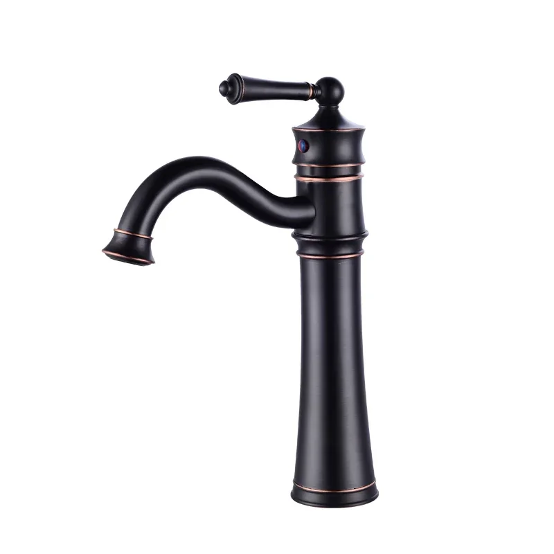 Basin Faucets Black Brass Deck Mounted Bathroom Sink Faucet High Arch Single Handle Hole Bathbasin Mixer Hot Cold Water Tap