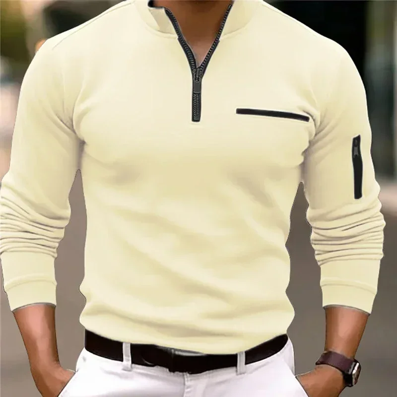 Men\'s Long Sleeve Polo Shirt Fashion Solid Color Leisure Sports Pullover Golf Slim T-shirt Business Casual Men\'s Wear.