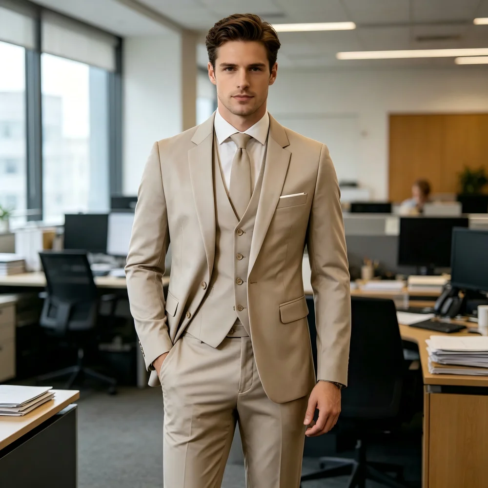 

3-Piece Slim Fit Men's Tuxedo Suit Double Breasted Blazer Vest And Pants Set for Wedding Groom Business Party