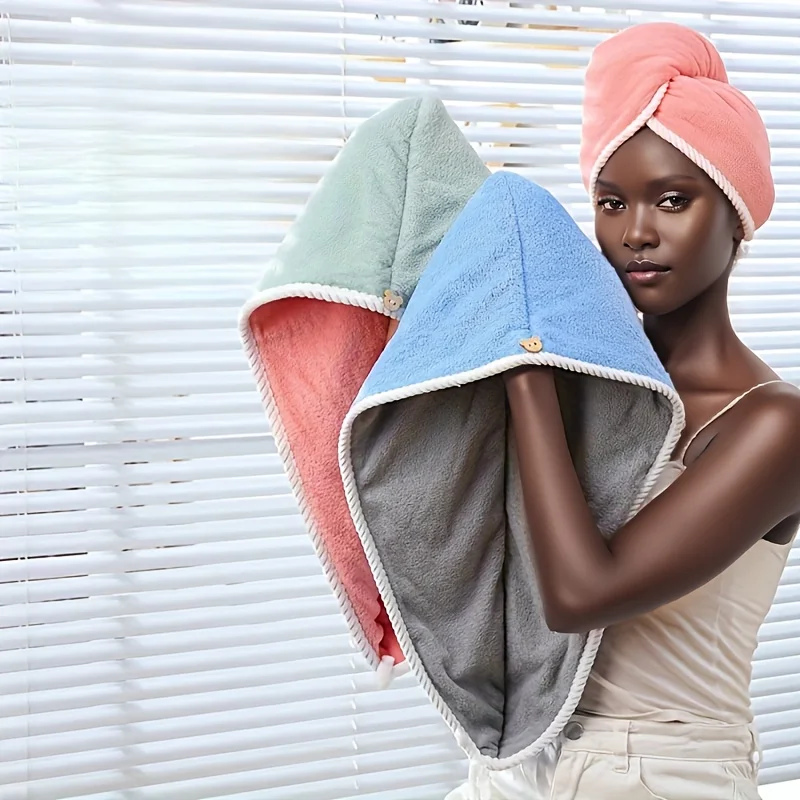 Bonnet de séchage des cheveux à double couche épaissie, serviette ronde en velours, essuyer les cheveux, absorbant l'eau, serviette à séchage rapide, bonnet de douche, nouveau