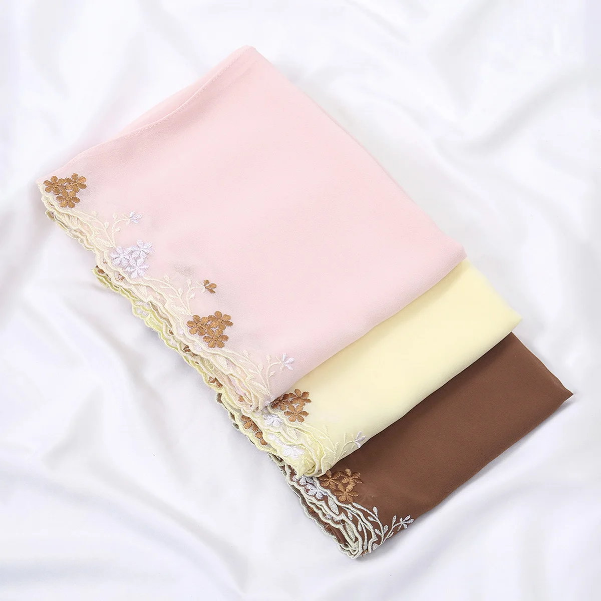 

Fashion Muslim Chiffon Hijab Floral Embroidery Long Shawl Woman Islam Ramadan Solid Scarf Turban Headscarf Headwrap 170*70cm