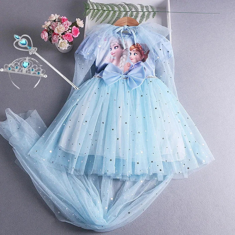 

XT8 Frozen Elsa Anna Princess Casual Dress With Cloak Girls Party Costume Kids Halloween Summer Daily Kids ClothesXT6@!