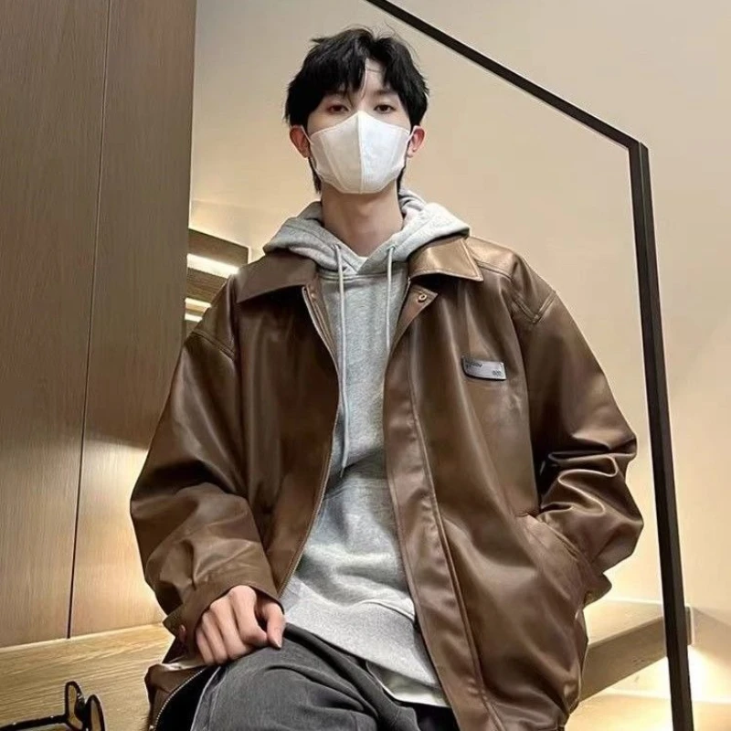 

Vintage American Motorcycle PU Leather Jacket for Men 2025 New Style Loose Fit Streetwear Badass Jacket​