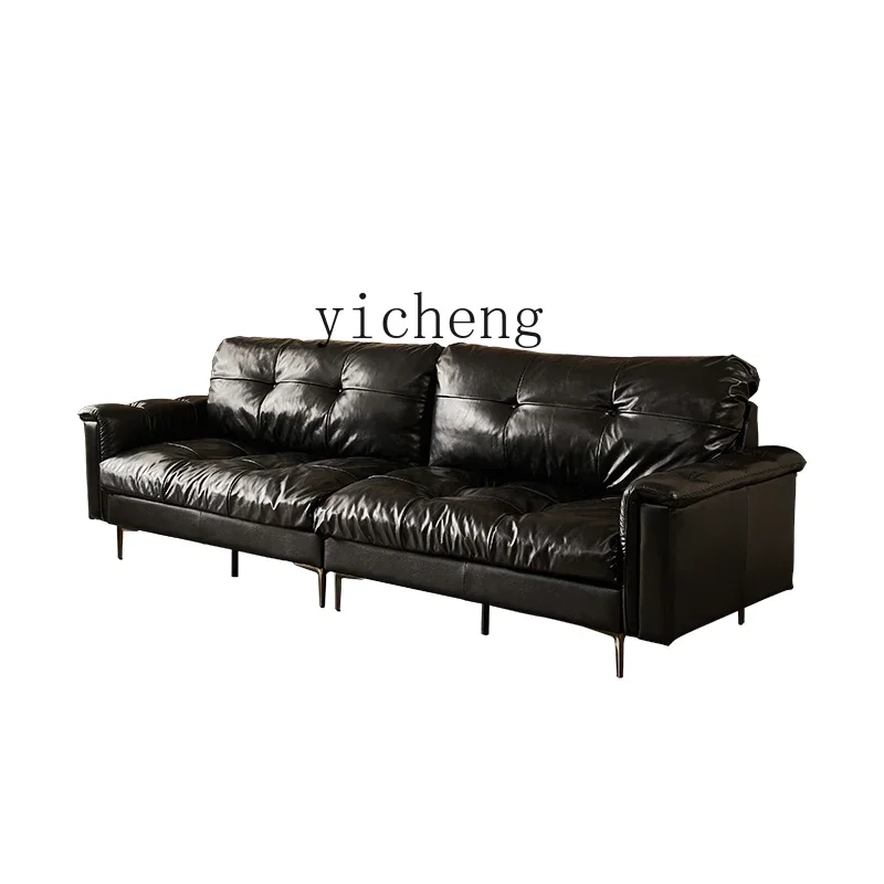 Zz sofa straight row first layer cowhide black leather sofa