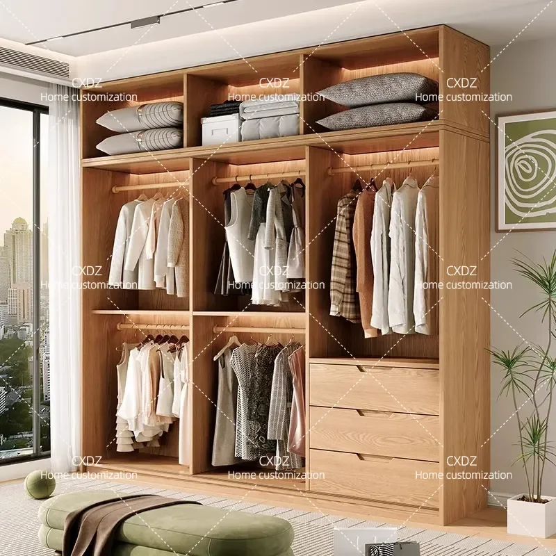 North American FAS Grade Oak Solid Wood Sliding Door Wardrobe Large Master Bedroom Household Log Style Closet Storage Cabinet