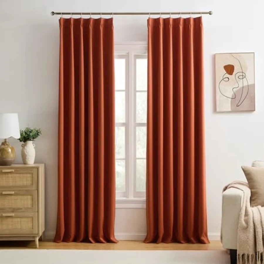 

Antique Copper Pinch Pleated out Curtains for Bedroom 2 Panels Set, Fall Decor Boho 70s Window Drapes 84 Inch Long for Living R