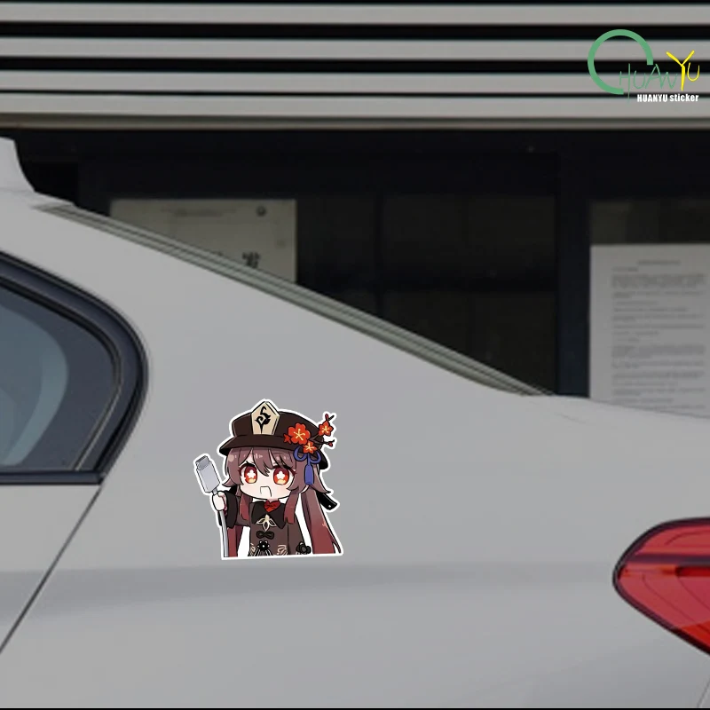 ملصق حائط Genshin Impact Hu Tao Peeking ملصق مضاد للماء للثلاجة لتزيين جدران غرفة المعيشة ملصق سيارة