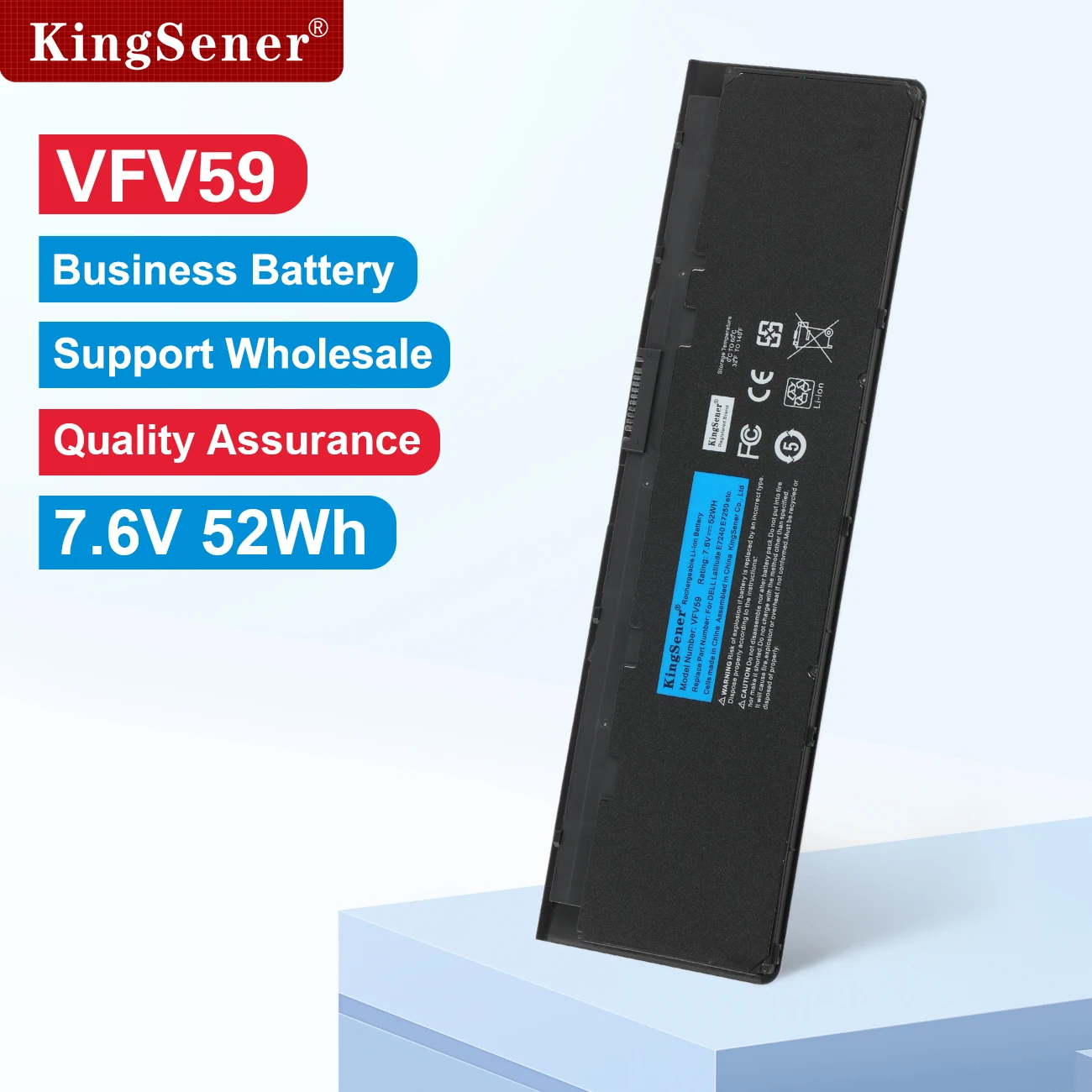 KingSener VFV59 7.6V 52WH Laptop Battery For DELL Latitude E7240 E7250 Series 0W57CV WD52H KWFFN W57CV GVD76